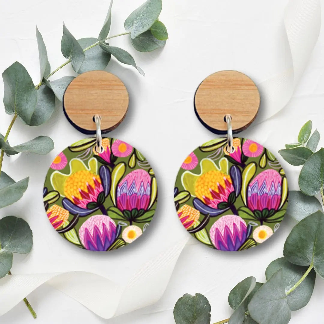 Sugarbush Proteas Australian Wooden Earrings - Kirsten Katz