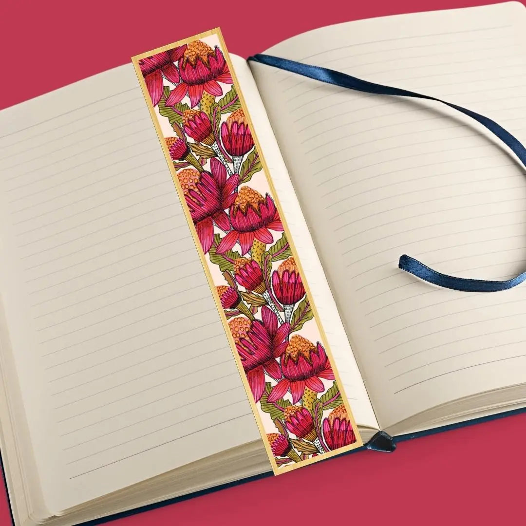 Waratah Flowers Australian Wooden Bookmark - Kirsten Katz