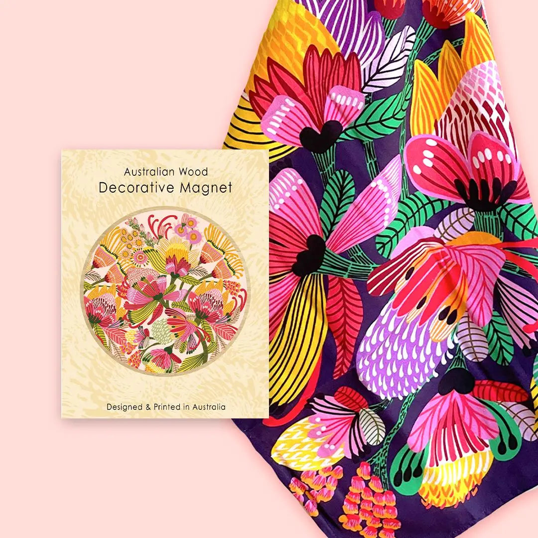 Wild Proteas Gift Set: Tea Towel & Wooden Magnet Kirsten Katz