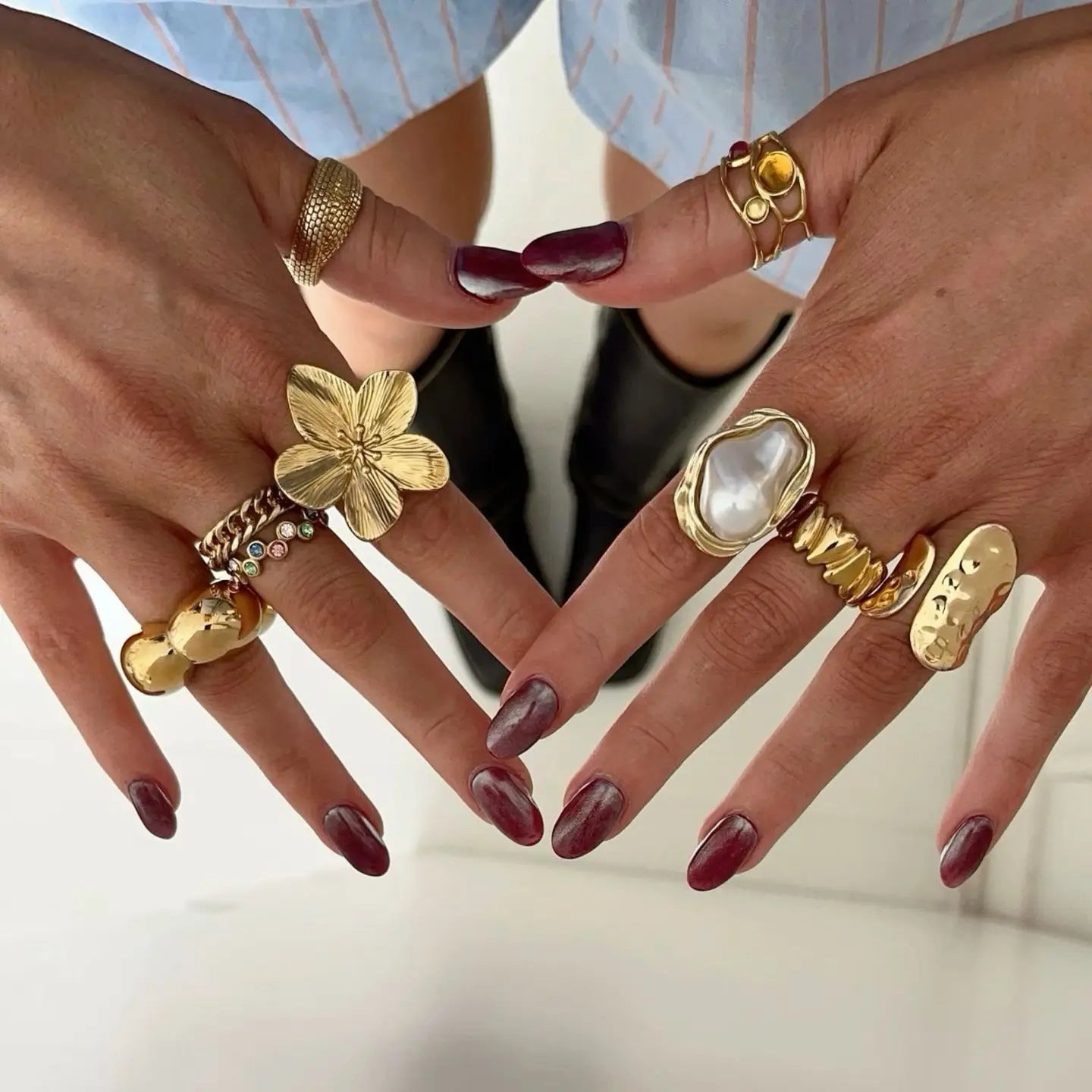 Fashion Imitation Pearl Stainless Steel Gold Color Ring