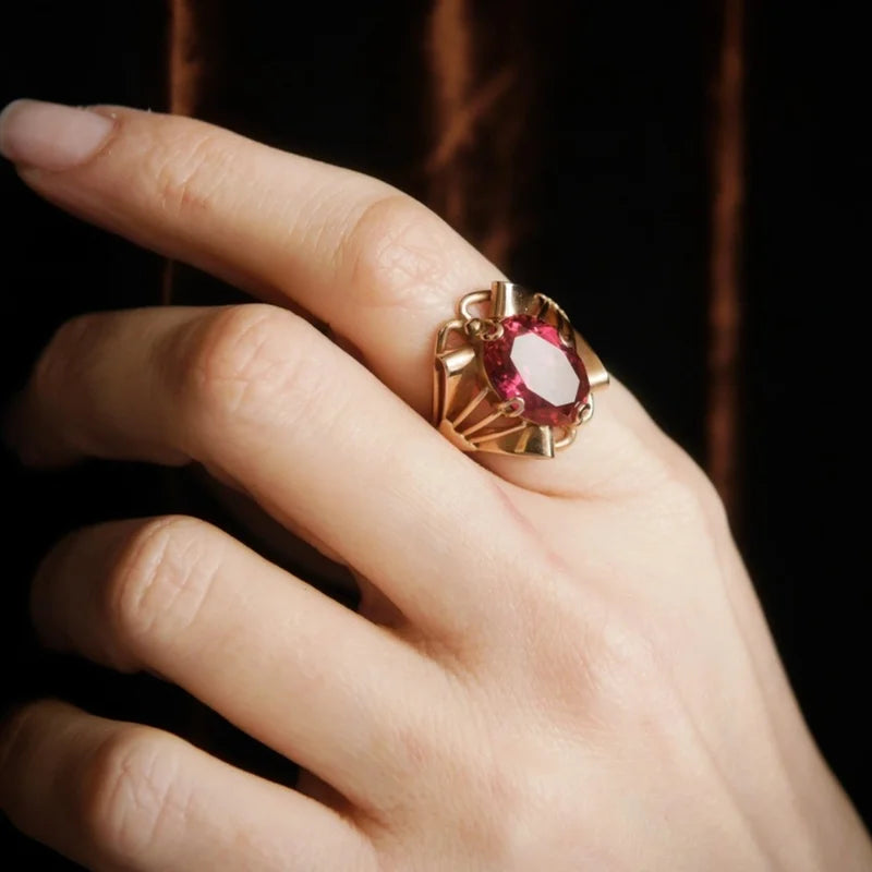 Oclie Luxury Fashion Charm Ruby-Inspired Cocktail Ring - Image 5