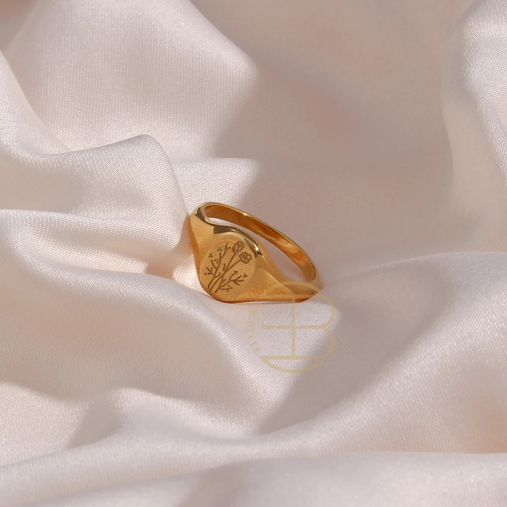 Undiw Tarnish-Free 18K Gold Plated Stainless Steel Engraving Ring - Image 7