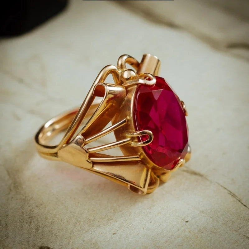 Oclie Luxury Fashion Charm Ruby-Inspired Cocktail Ring - Image 3