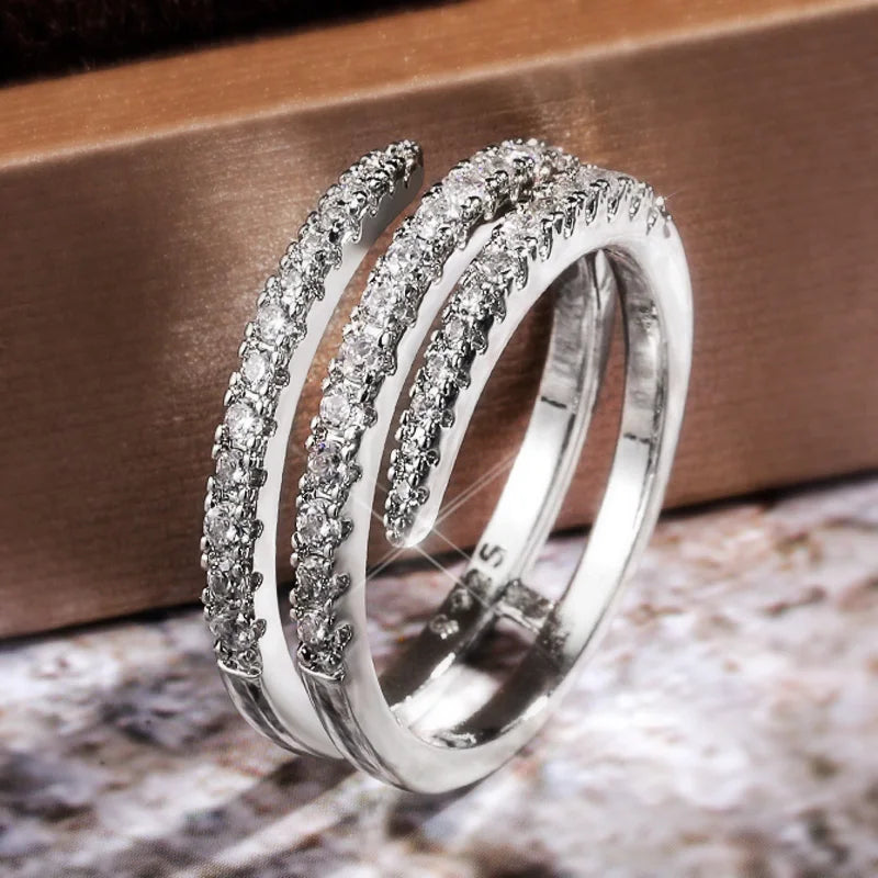 Geometric Women Shiny Cubic Zircon Bridal Proposal Ring