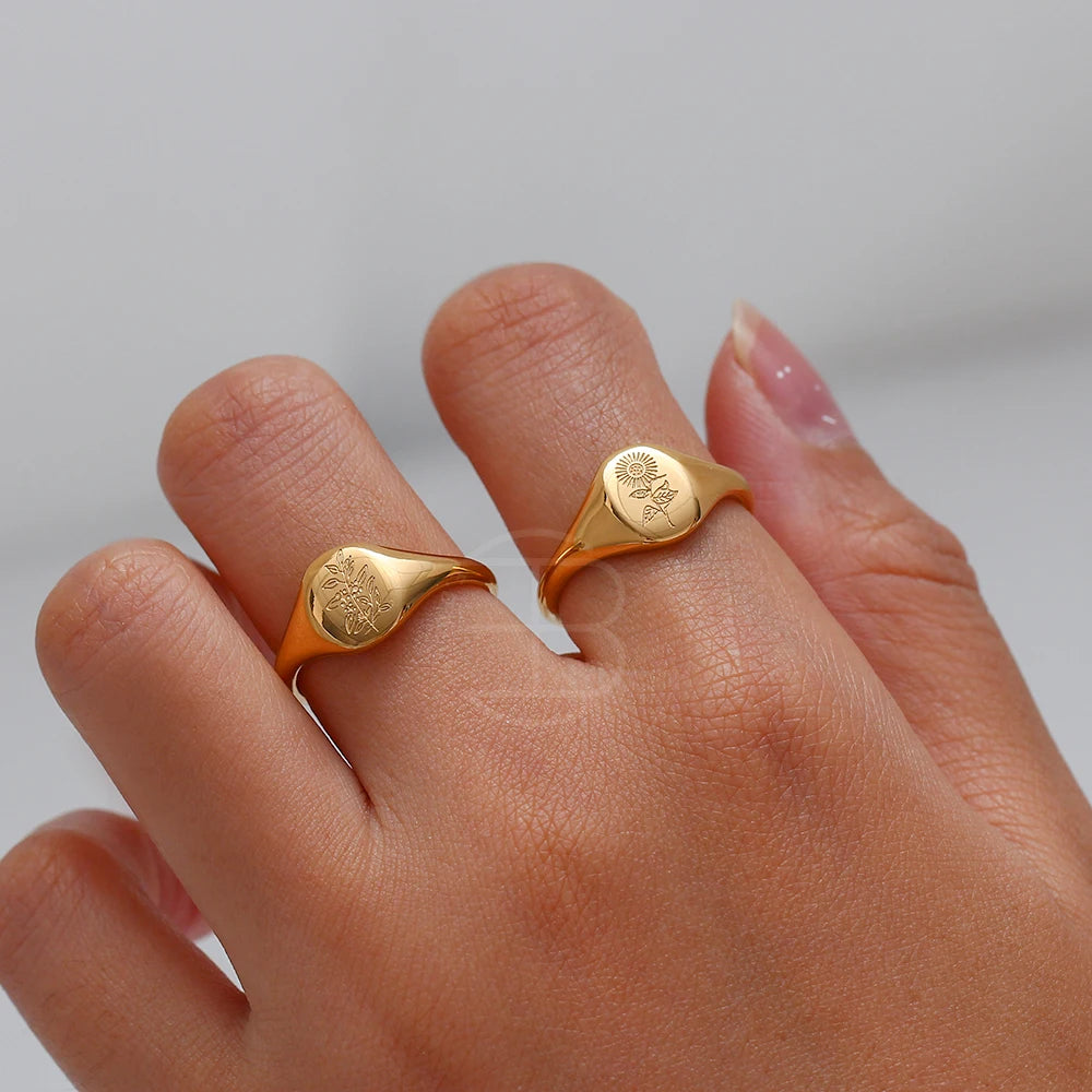 Undiw Tarnish-Free 18K Gold Plated Stainless Steel Engraving Ring - Image 4