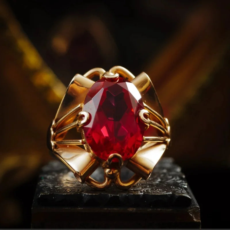 Oclie Luxury Fashion Charm Ruby-Inspired Cocktail Ring - Image 6