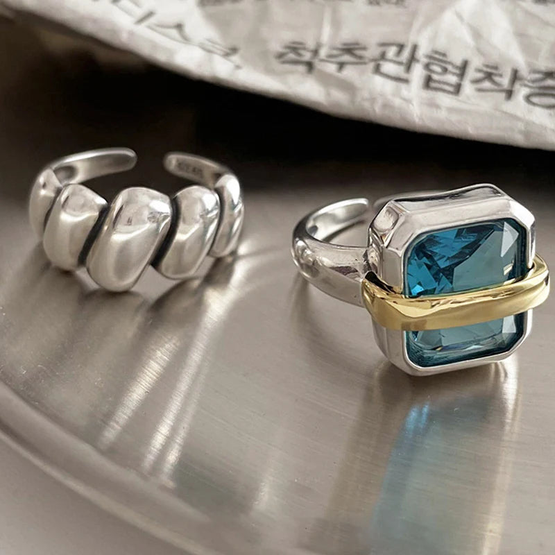 Sterling Silver Blue Zircons Engagement Rings