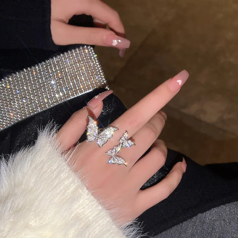 Unilf Silver Zircon Butterfly Open Ring - Image 3