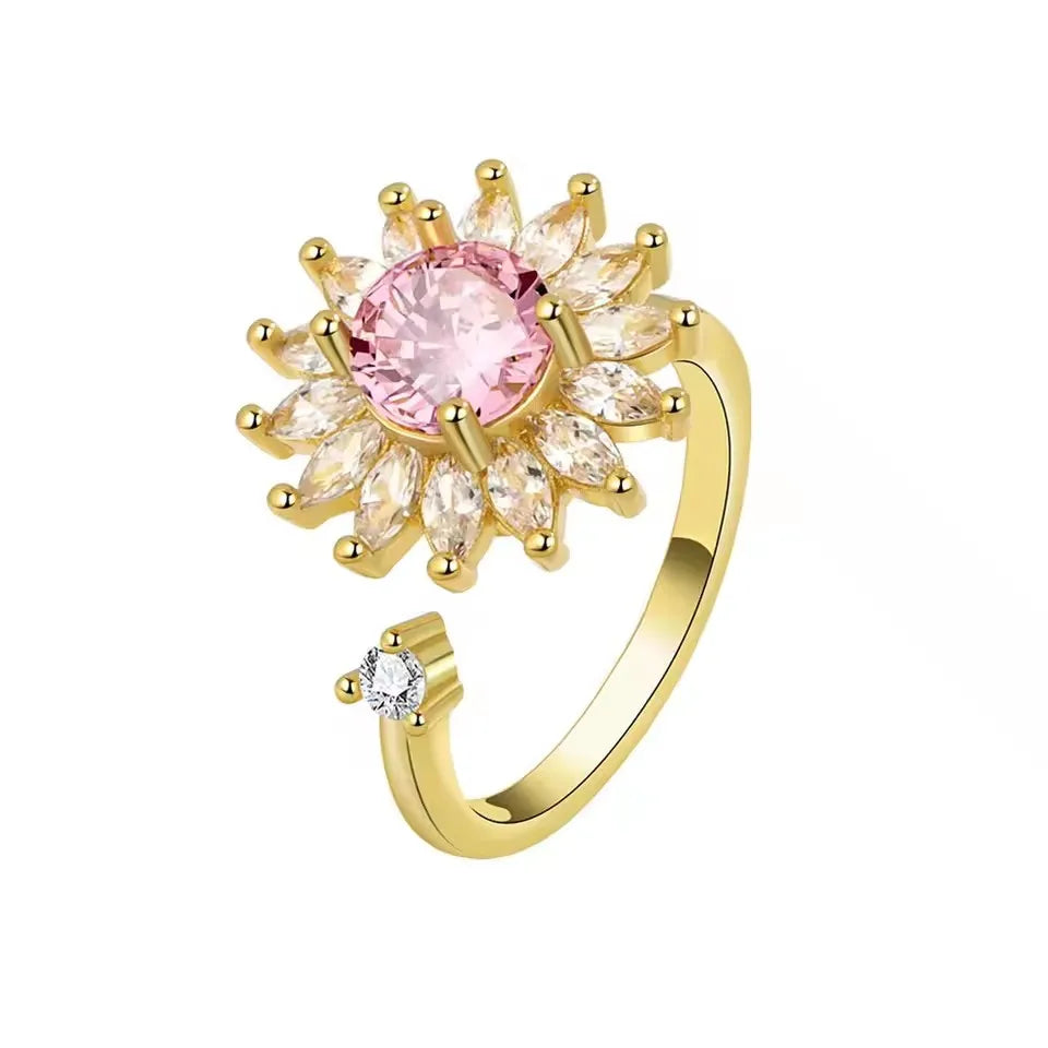 Unilf Sterling Silver Sunflower Rotatable Ring - Image 46