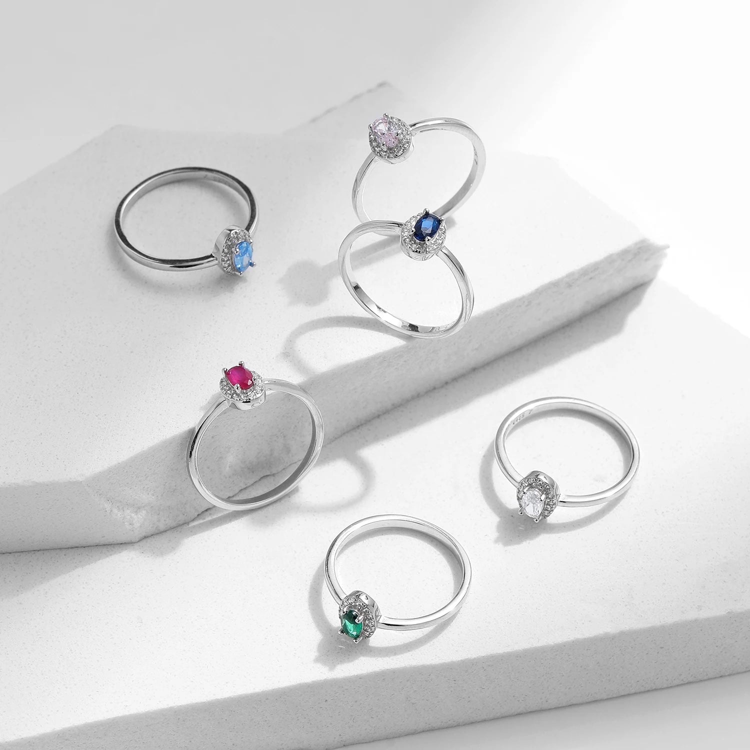 Ecooin Sterling Silver Rainbow Zirconia Oval Ring - Image 4