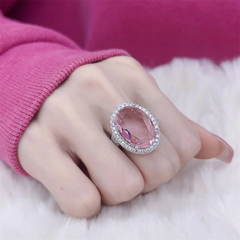 White Pink Champagne Zircon Oval  Natural Stone Wedding Ring