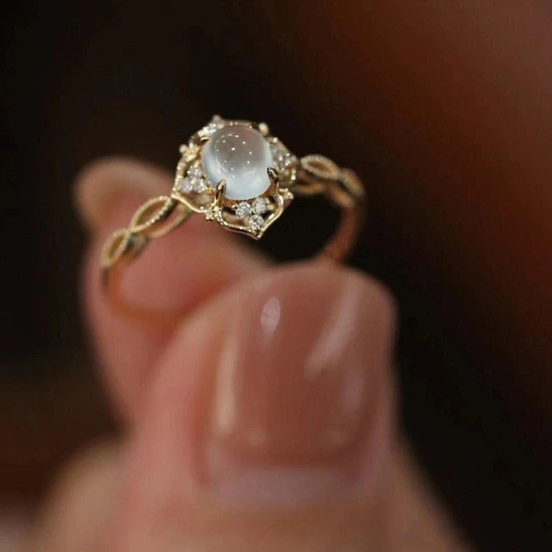 Undiw Gold Plated Moonstone Cat’s Eye Ring - Image 3