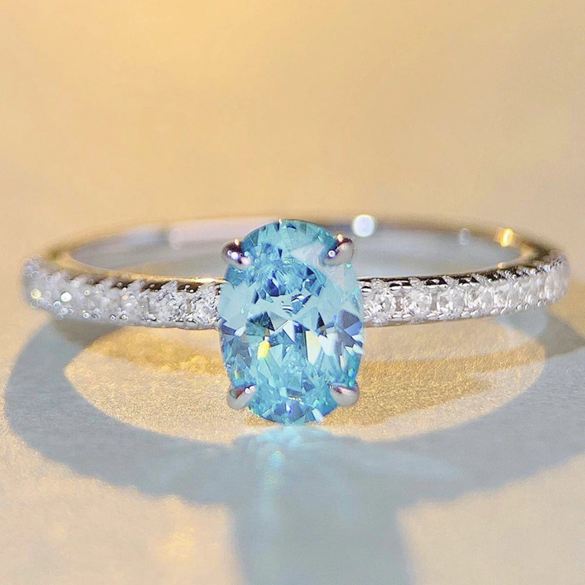 Ecooin 1 Carat Oval CZ Engagement Ring – Green or Blue Center - Image 6