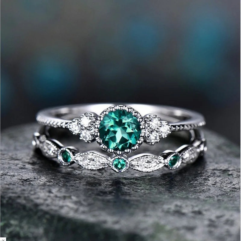 Emerald Zircon Crystals for Women Engagement Wedding Glamour Ring