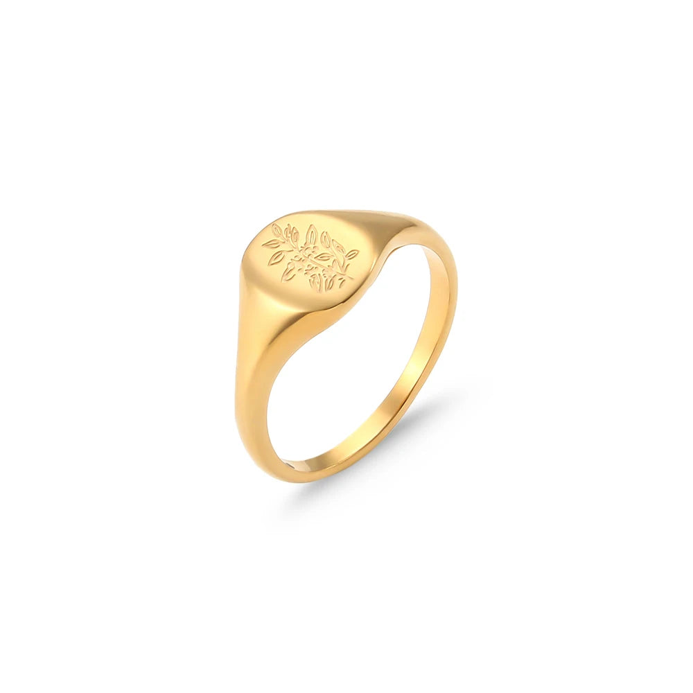 Undiw Tarnish-Free 18K Gold Plated Stainless Steel Engraving Ring - Image 5