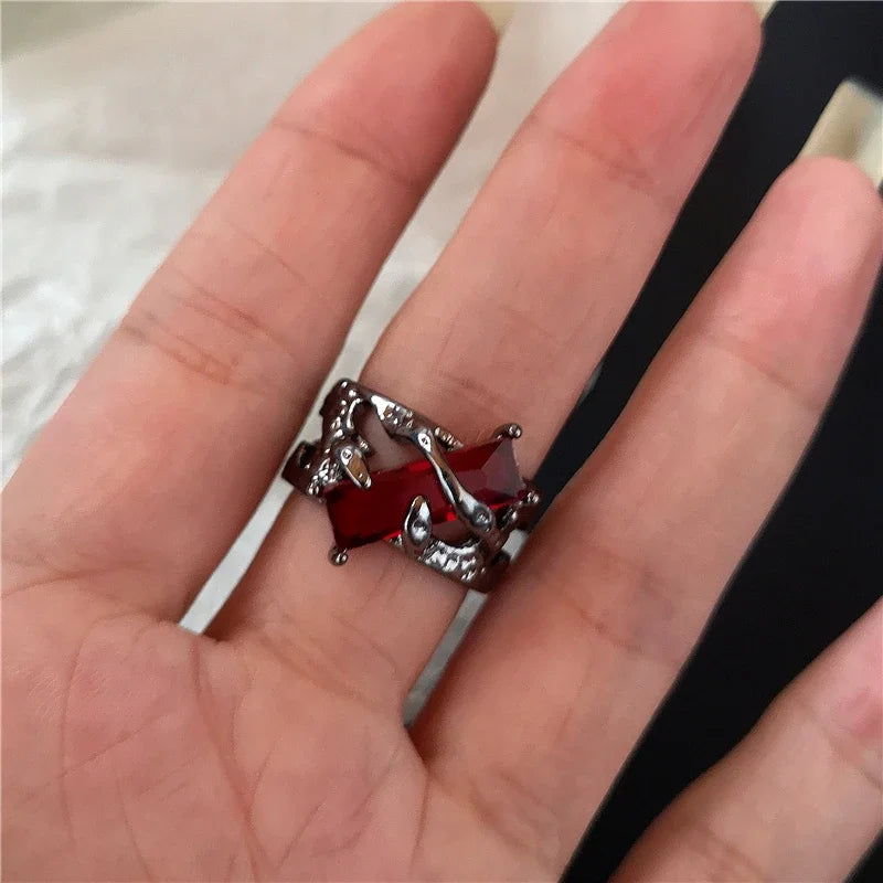 Angelofvogue Goth Punk Red Crystal Heart Cross Open Ring - Image 16
