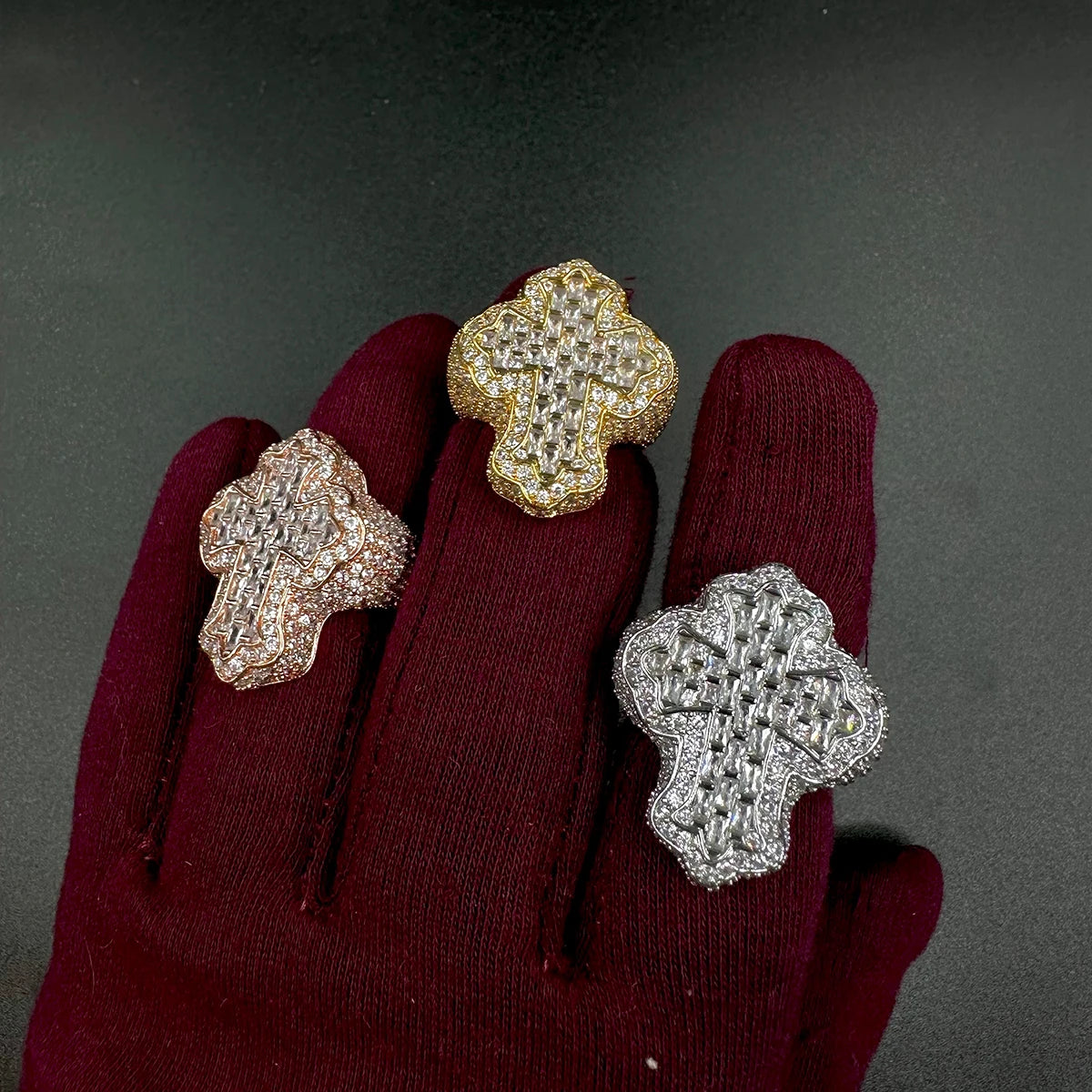 Unilf Cross Finger Iced Out Zircon Ring - Image 3