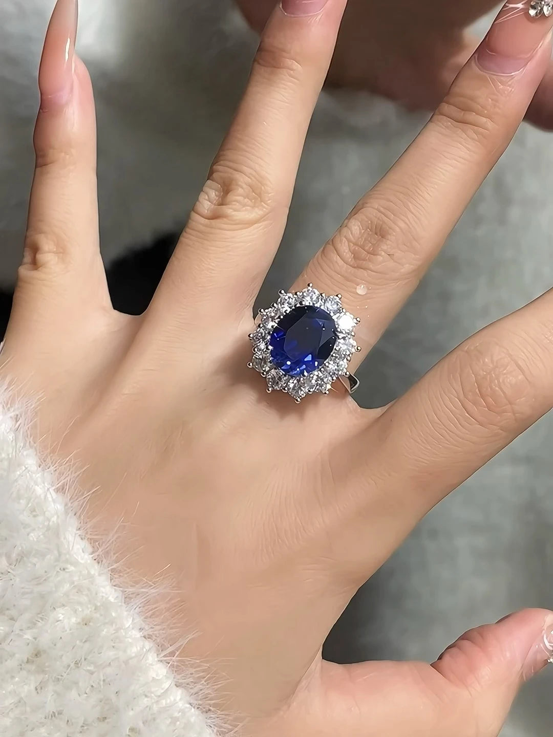 Oclie Oval Cut Diana Sea Blue Sapphire Ring - Image 3