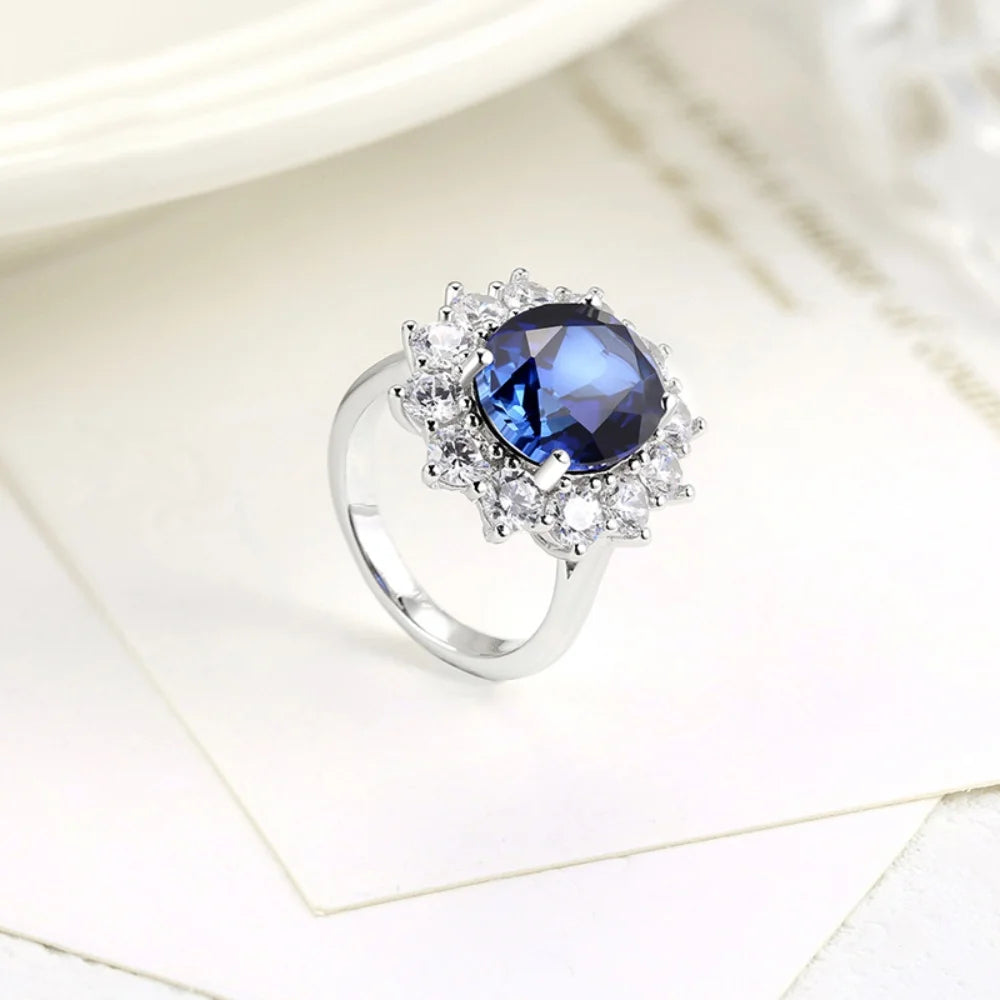 Oval Cut Eternity Diana Sea Blue Sapphire Ring