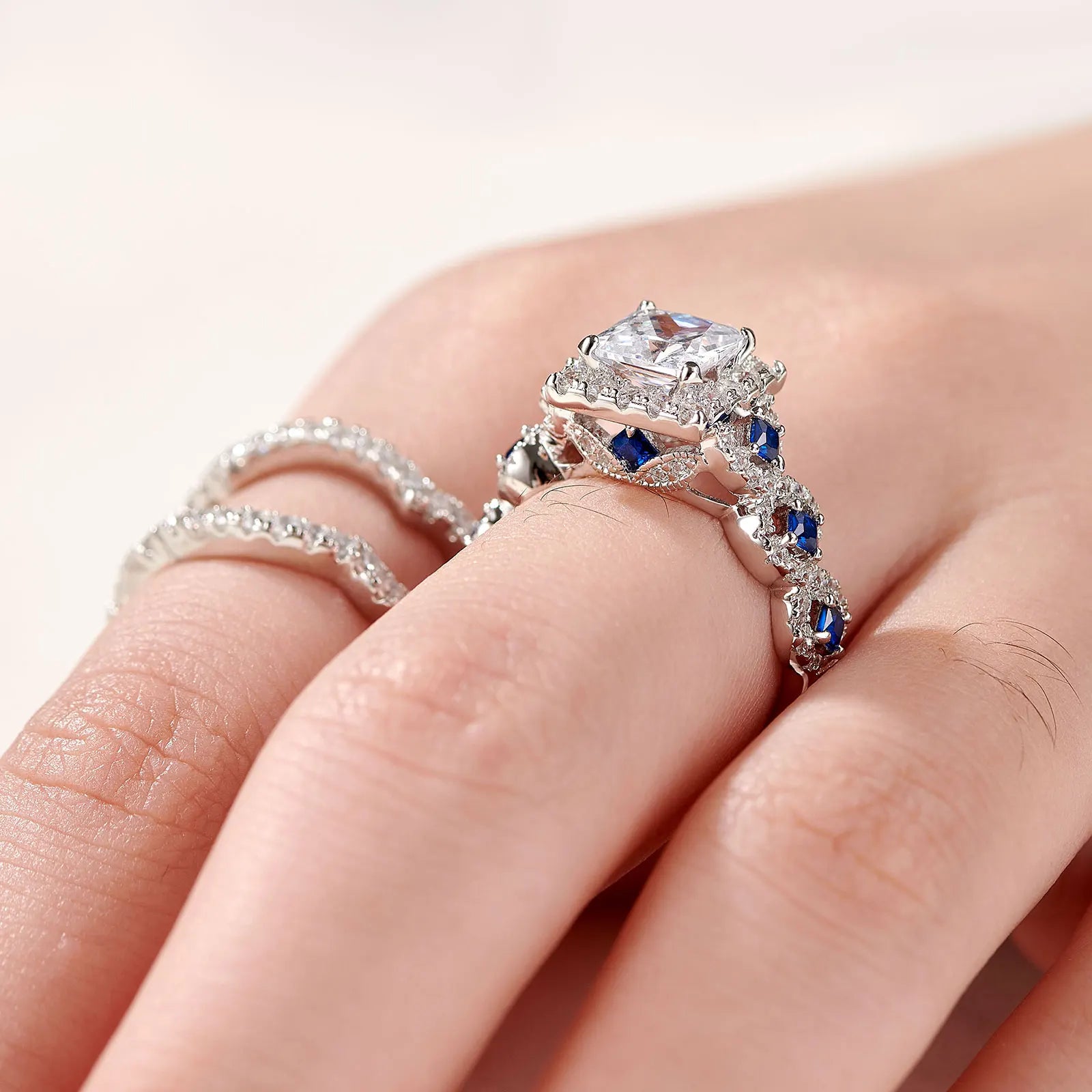 3 Pcs Princess Cut White Blue Rings - Image 3