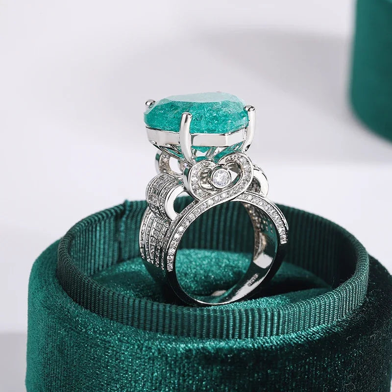 Oclie Paraiba Heart Silver-Plated Couple Ring - Image 4