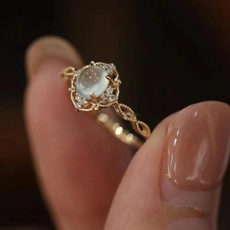 Gold Plated Moonstone Cats Eyes Ring