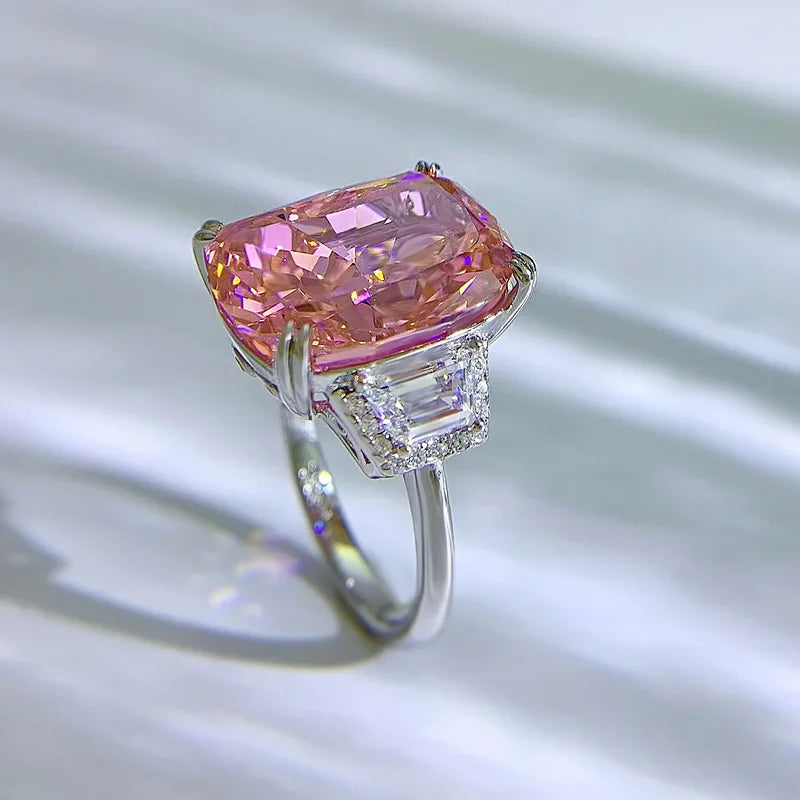 Ecooin Cushion Cut Orange Pink High Carbon Moissanite Ring - Image 3