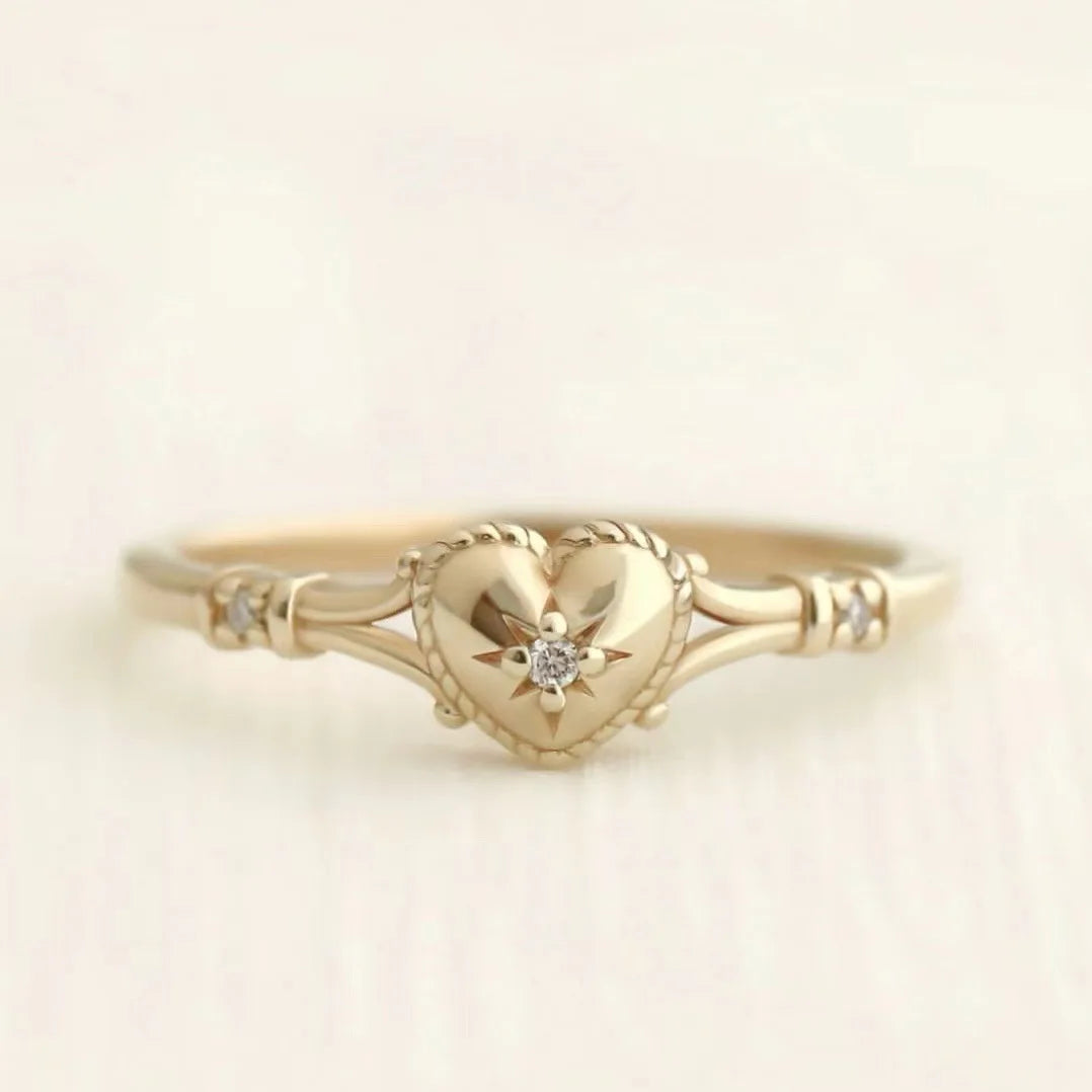 Hot Selling Gold Plated Stainless Steel Heart Shaped Rings