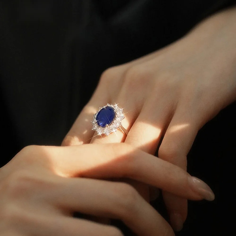 Oclie Oval Cut Diana Sea Blue Sapphire Ring - Image 5