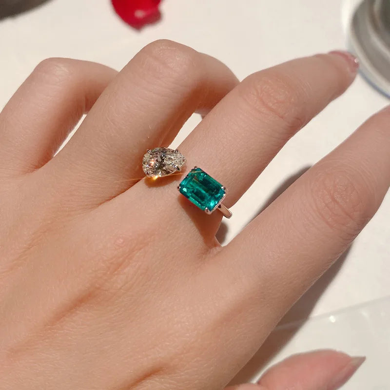 Angelofvogue Sterling Silver Pear Cut Emerald Simulated Diamond Ring - Image 4