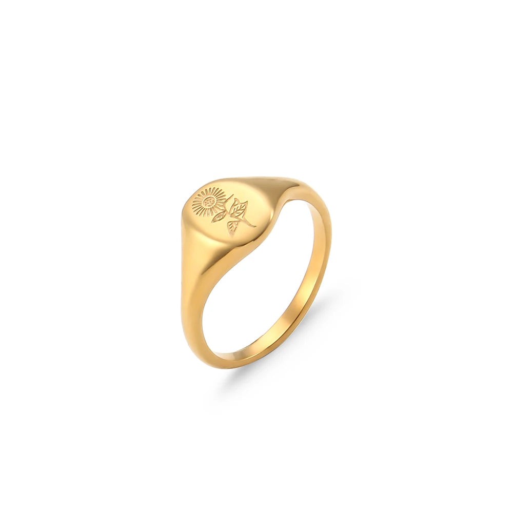 Undiw Tarnish-Free 18K Gold Plated Stainless Steel Engraving Ring - Image 10