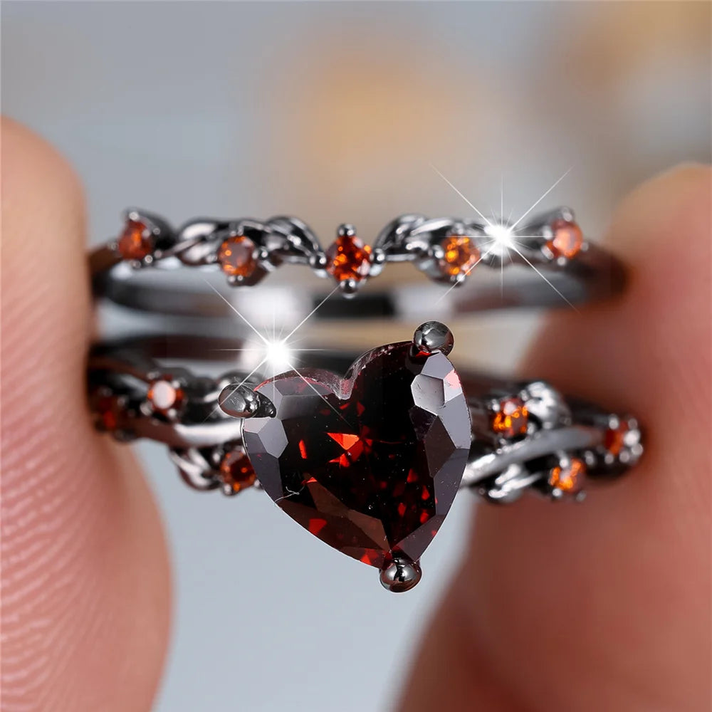 Angelofvogue Female Black Red Zircon Heart Engagement Ring - Image 21