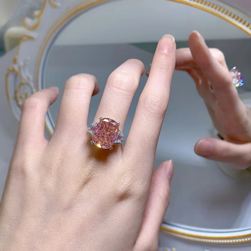 Ecooin Cushion Cut Orange Pink High Carbon Moissanite Ring - Image 6