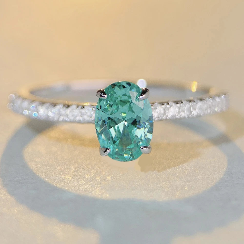 Ecooin 1 Carat Oval CZ Engagement Ring – Green or Blue Center - Image 8