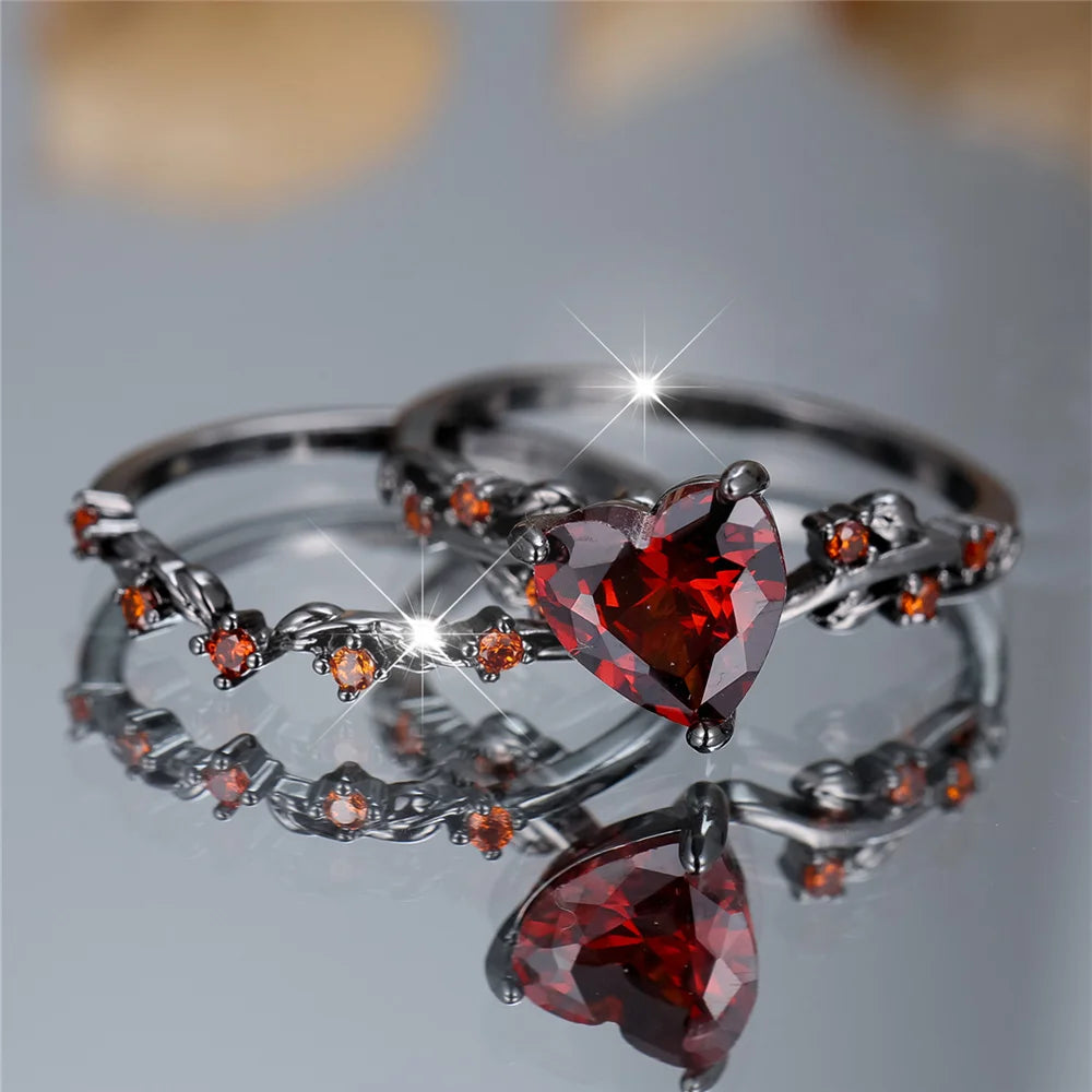 Angelofvogue Female Black Red Zircon Heart Engagement Ring - Image 17