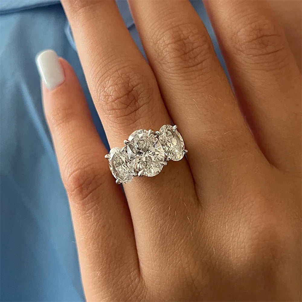 Ecooin Certified 3-Stone Oval Cut Moissanite Wedding Ring - Image 9