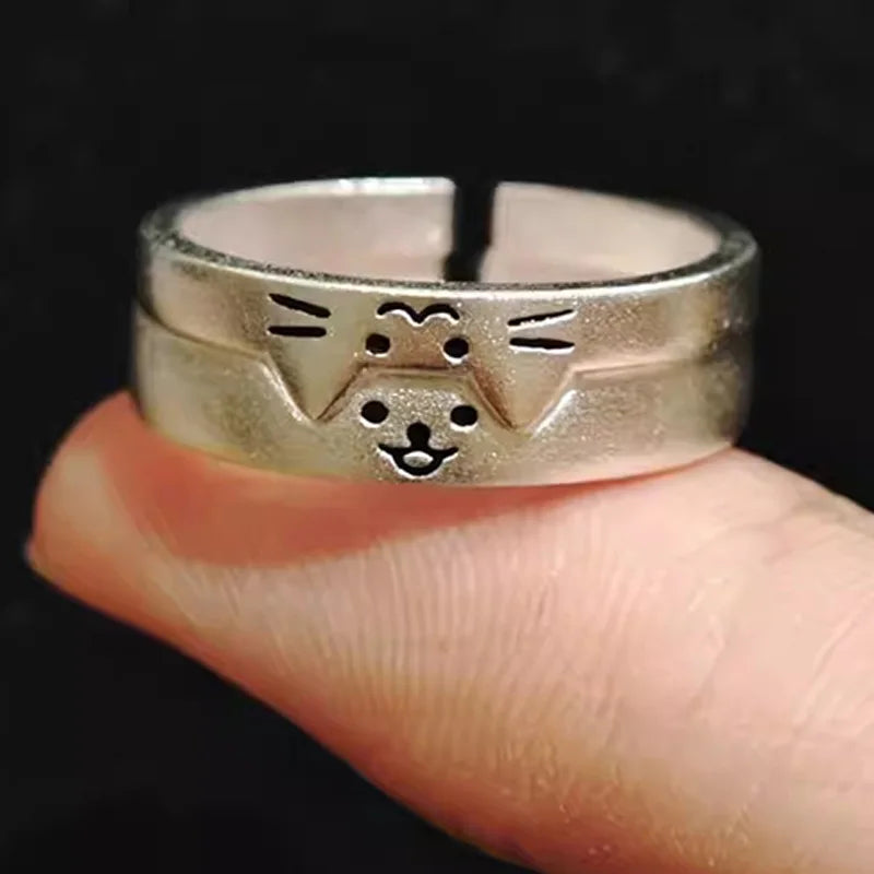 2pcs Cute Cat Dog Animal Couple Friendship Ring