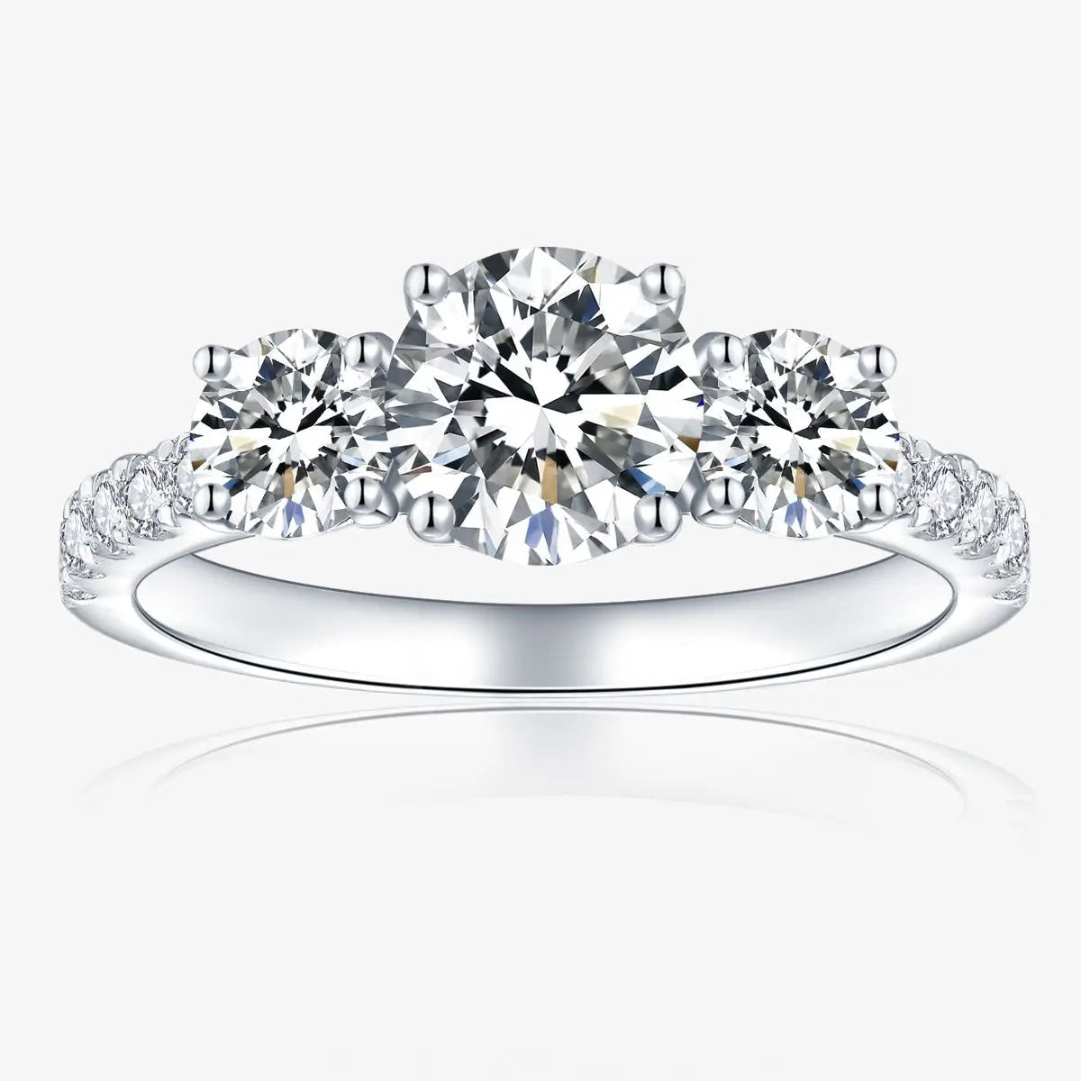Chicya Luxury 3-Stone Full Moissanite Double Halo Ring - Image 6
