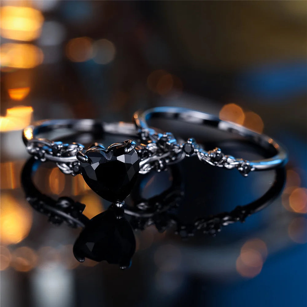 Angelofvogue Female Black Red Zircon Heart Engagement Ring - Image 3