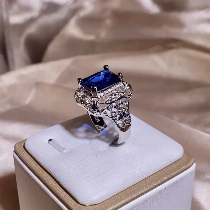Oclie Silver Fashion Sapphire-Inspired Zircon Ring – Trendy Cocktail Design - Image 4