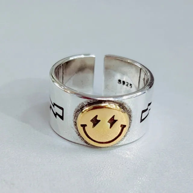 Silver Color Party Vintage Simple Smiling Face Rings