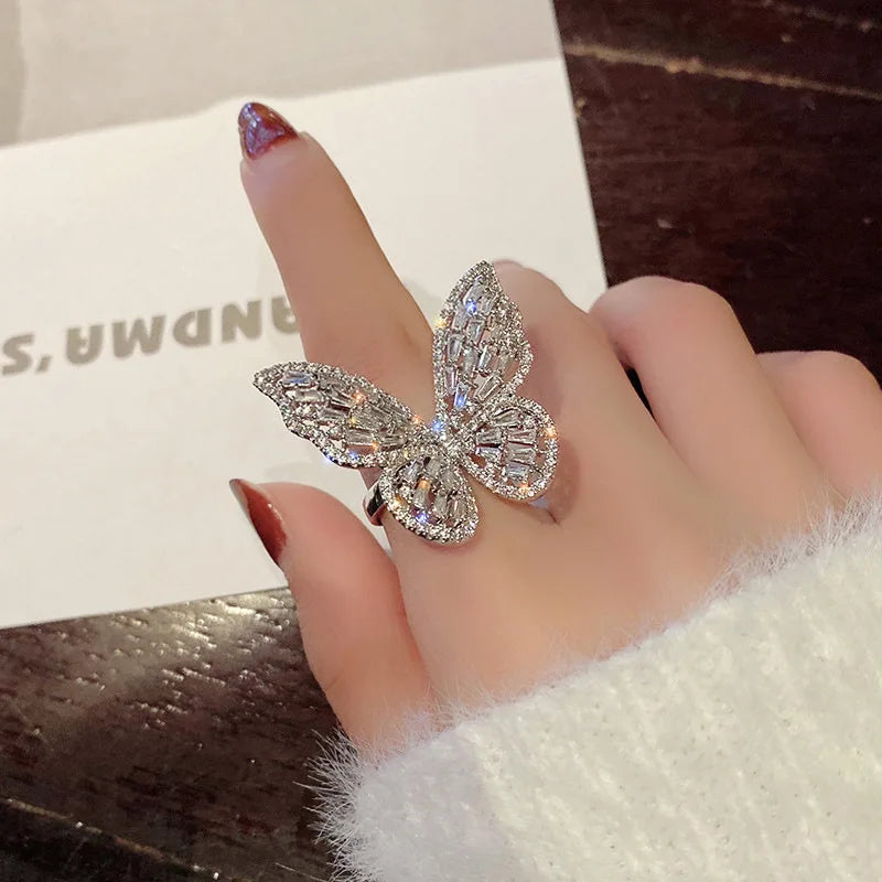 Unilf Silver Zircon Butterfly Open Ring - Image 4