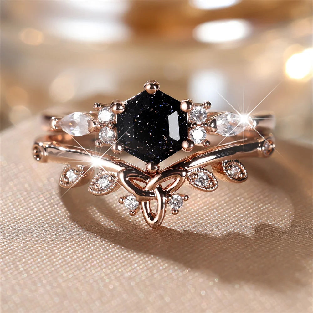 Luxury Crystal Hexagon Stone Engagement Promise Rings