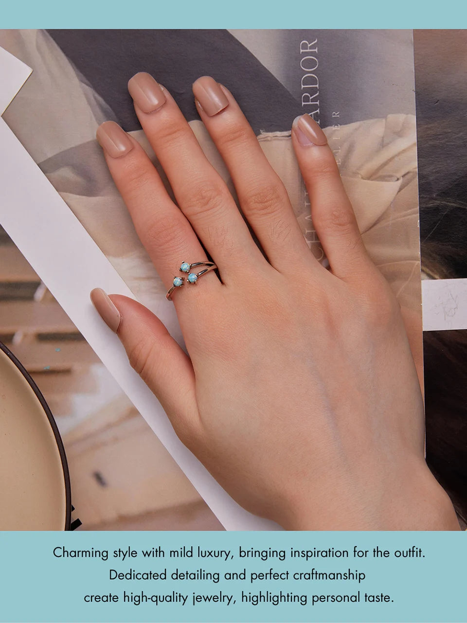 Ecooin Sterling Silver Three Fire Opal Open Ring - Image 6