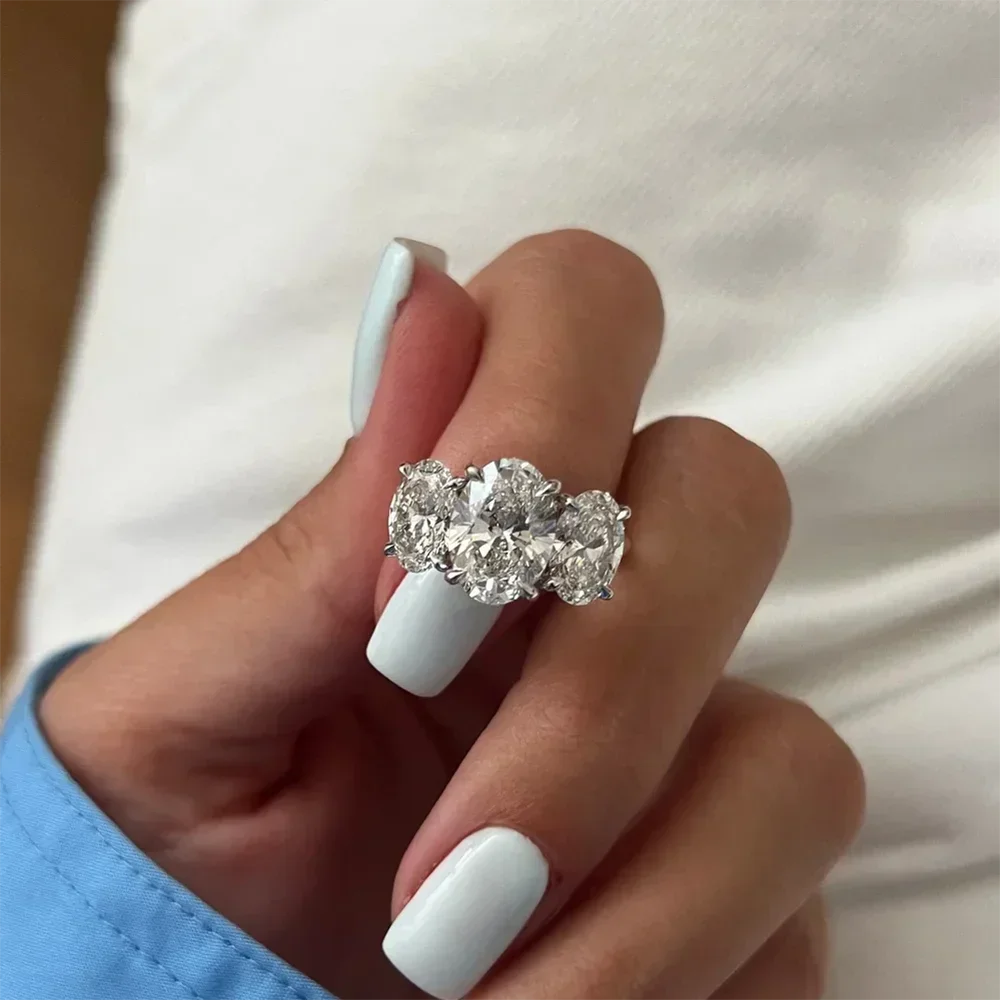 Certificate 3-Stone Oval Cut Diamond Wedding Ring