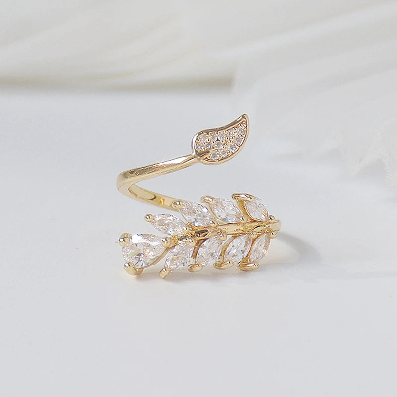 Unilf Real Gold Full CZ Leaf Adjustable Ring for Women - Image 9