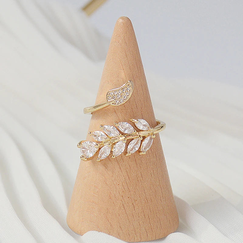 Unilf Real Gold Full CZ Leaf Adjustable Ring for Women - Image 3