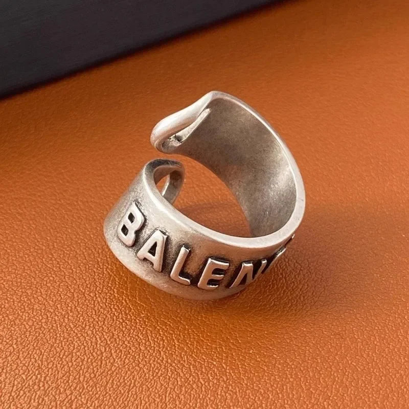 Uniww Sterling Silver Engraved Curly Letter Adjustable Ring - Image 6