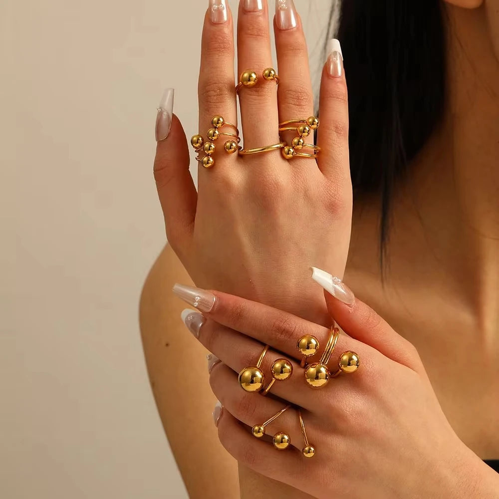 Irregular Beads Stainless Steel Open Adjustable Rings