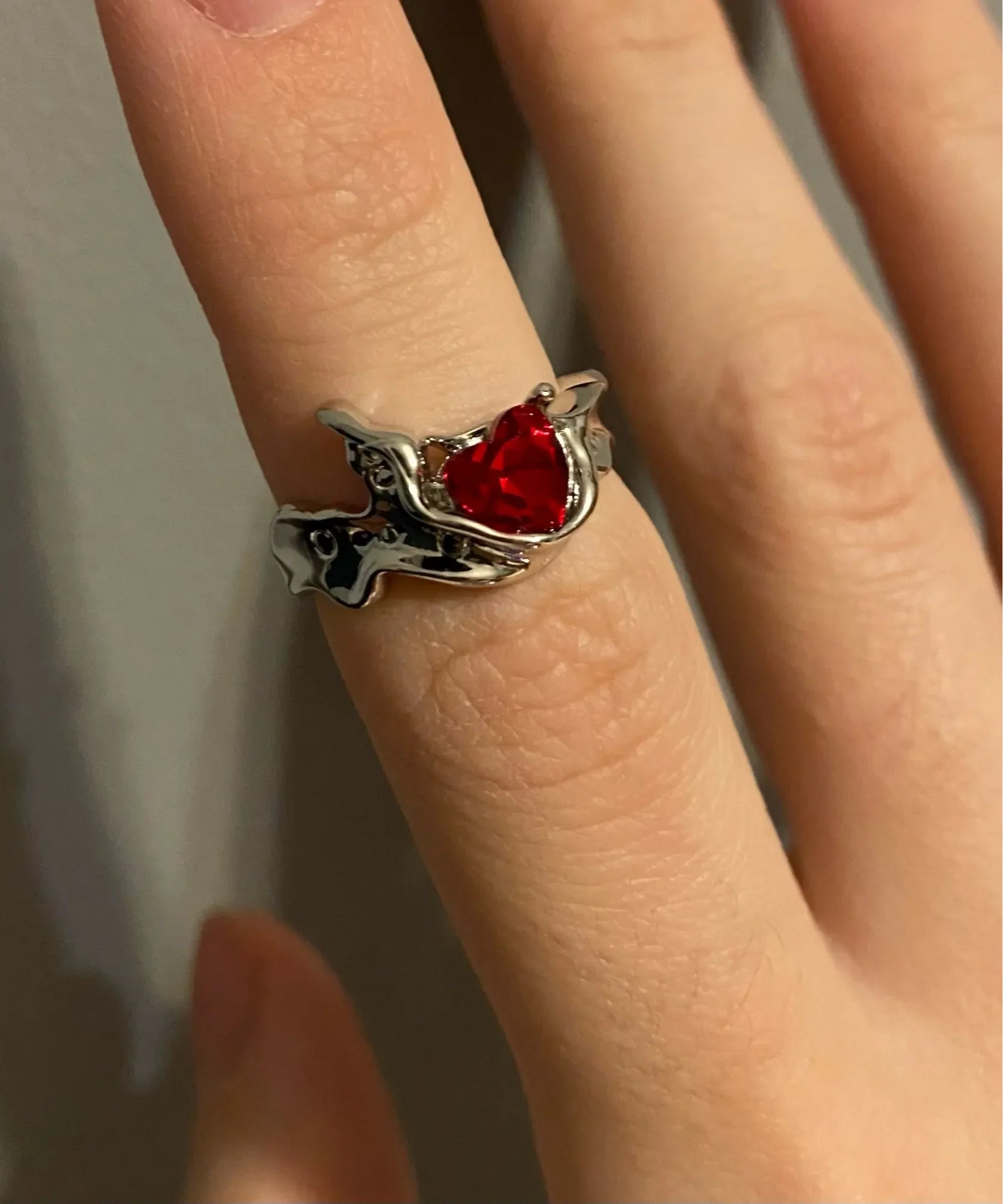 Angelofvogue Goth Punk Red Crystal Heart Cross Open Ring - Image 23